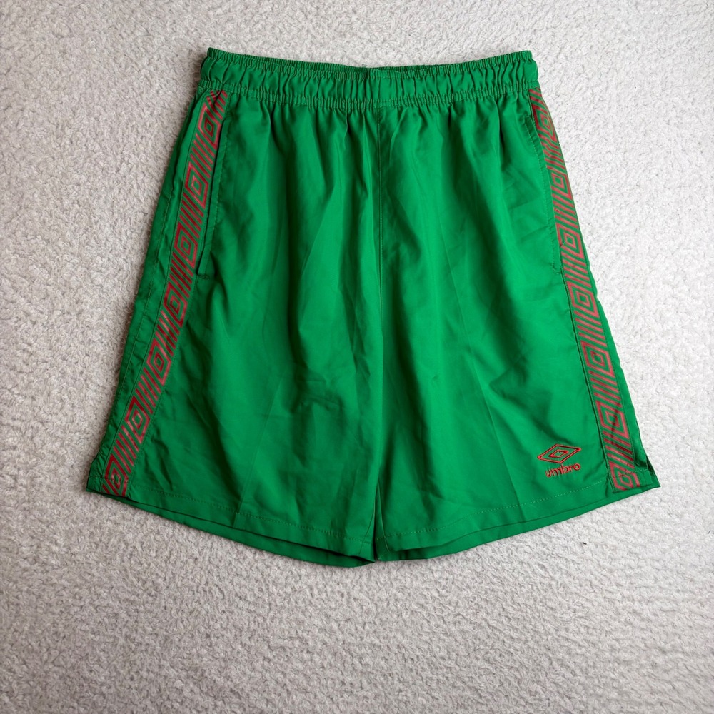 Umbro Mens Soccer Shorts Green Red Diamond Logo Taping Athletic Y2K Medium